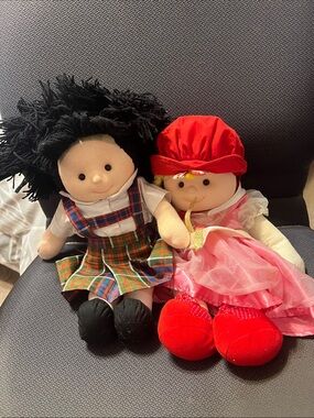 Kids Plush Rag Dolls - Pink & Red Dress Set